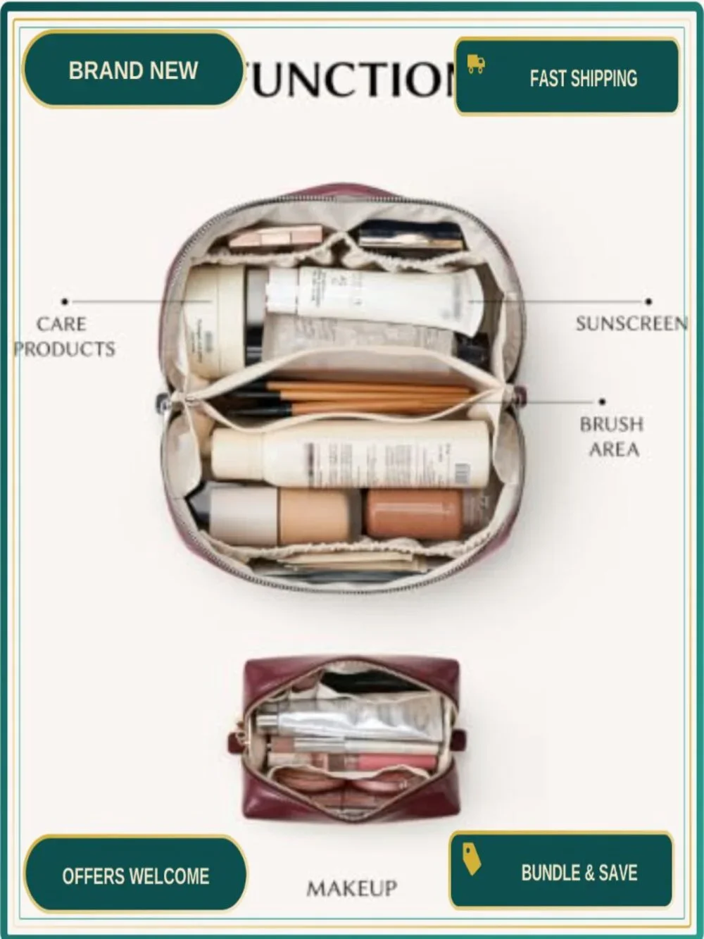 Personalized Initial Makeup Bag with Gift Box and Card - TPU Brush Organizer,